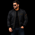 Men’s Black Bomber Jacket with Gold Zips