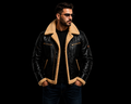 Men’s Black Shearling Leather Jacket with Fur Collar