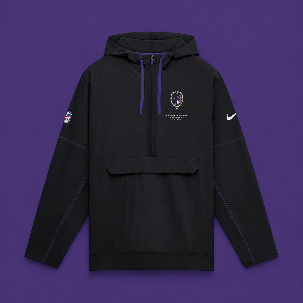 Men's Baltimore Ravens Nike Black Sideline Logo Glory Anorak Half-Zip Hooded Jacket