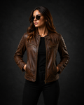 Women’s Brown Vintage Leather Biker Jacket
